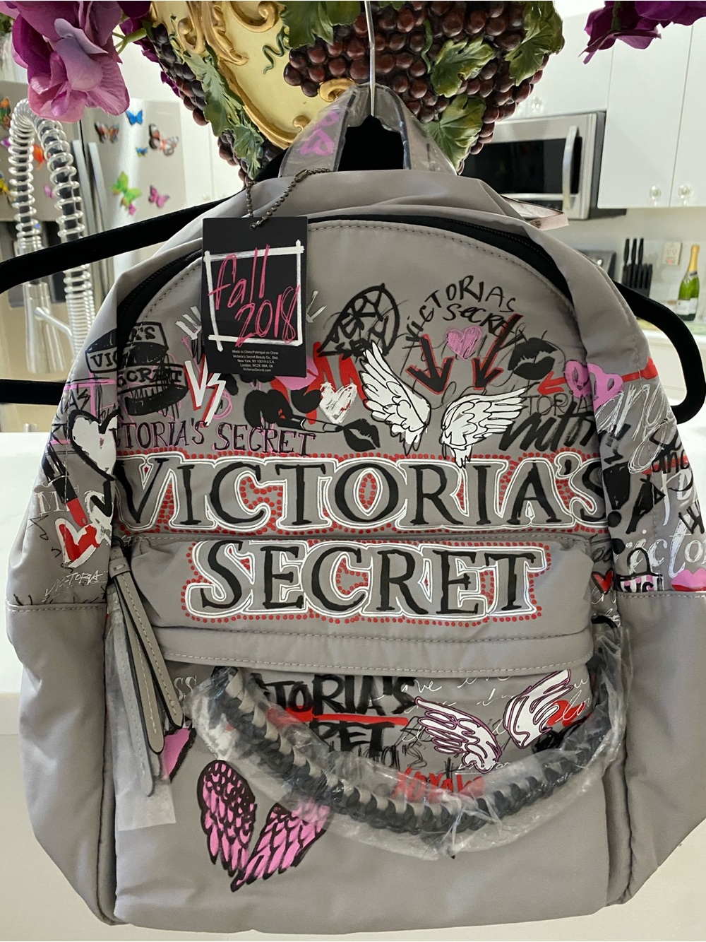 Victoria's Secret Gray Backpack with Pink Graffiti Accents - Picture 2 of 12